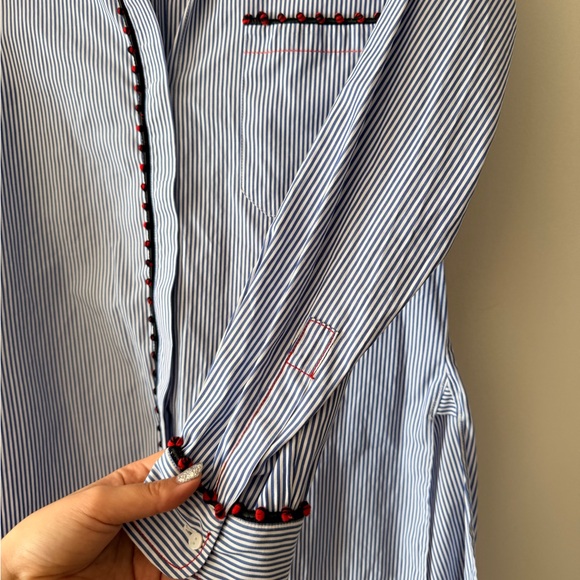 Zara Blue and White Striped Shirt with Red Detail - Picture 7 of 8